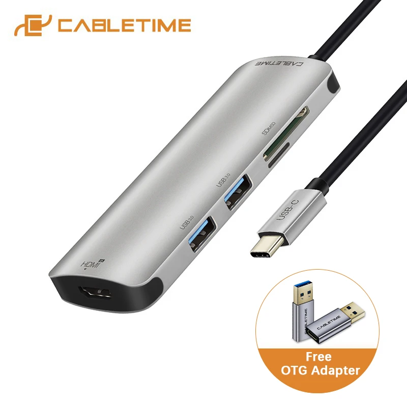 Кабель USB C HUB Type к 3 0 HDMI 4K TF SD кардридер 6 в 1 зарядное устройство для ноутбука ПК