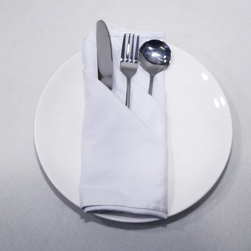 

White Dinner Cloth Square Napkins Wedding Hotel Polyester Linen Dinner Party 8PCS