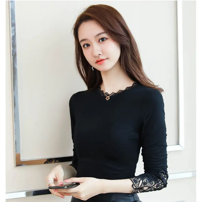 Женская кружевная блузка с длинным рукавом