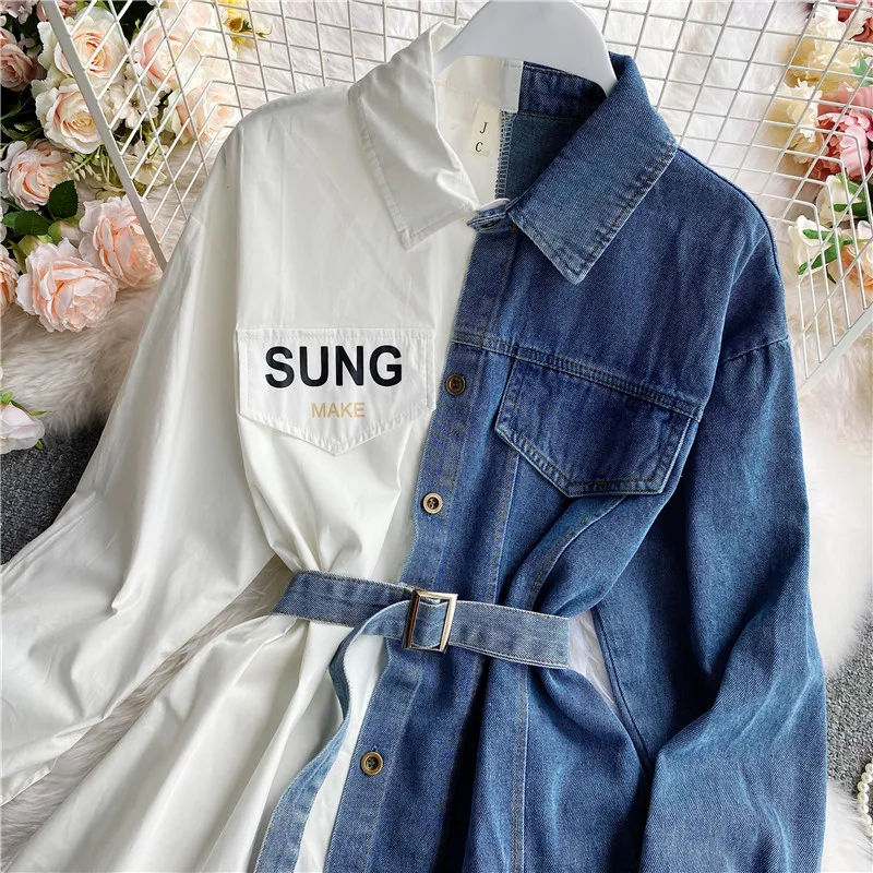 

Women's Tops 2021 medieval skirt Fall Long Sleeve Tops Jeans Patchwork Plaid Shirt Kawaii Blouse Slim Shirt Dress skirt