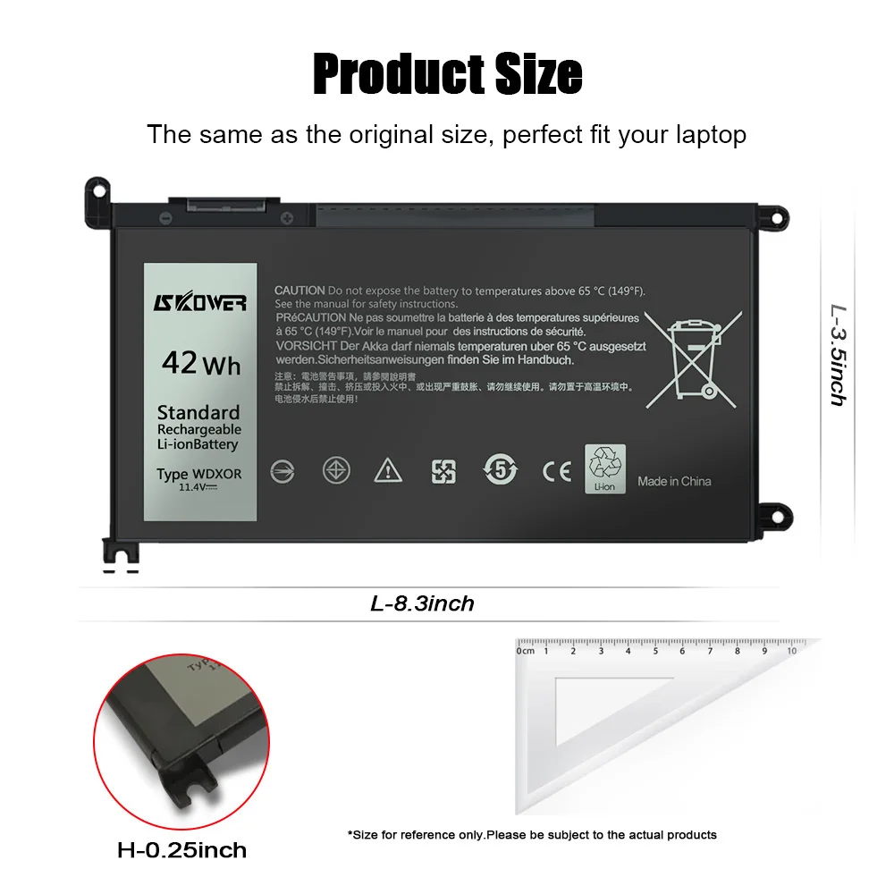 Аккумулятор SKOWER 42Wh WDXOR для ноутбука Dell Inspiron 13 5379 7368 14 5468 7460 I5 5568 5578 7570 5767 Latitude 3480 3580