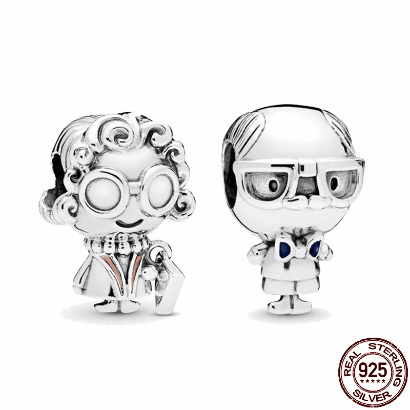 

925 Sterling Silver Cartoon Robot Grandpa And Grandma Series Fit Original 3mm Bracelet& Bangle Making Fashion DIY Jewelry For