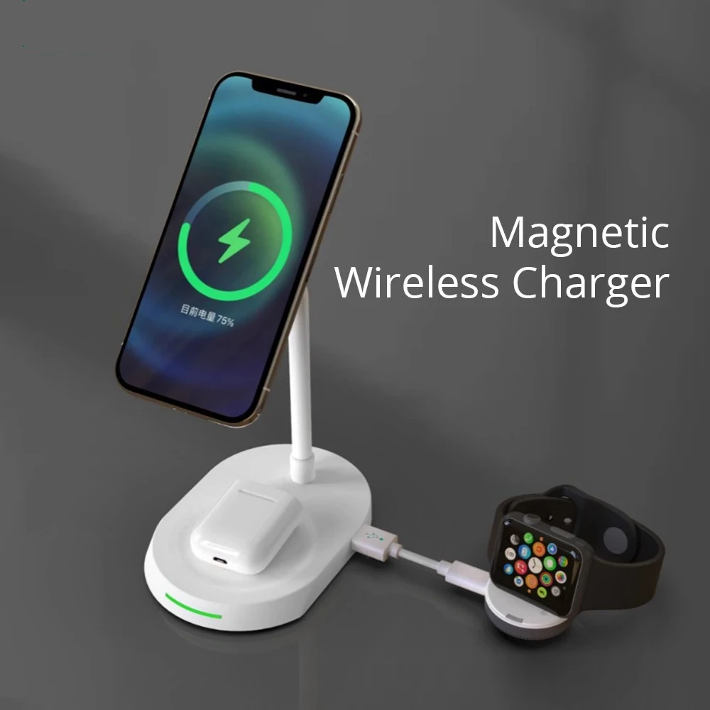 2022 new 2 in 1 20w qi magentic wireless charger stand pad fast charging for iphone 13 12 pro max mini airpods 3 pro apple watch free global shipping