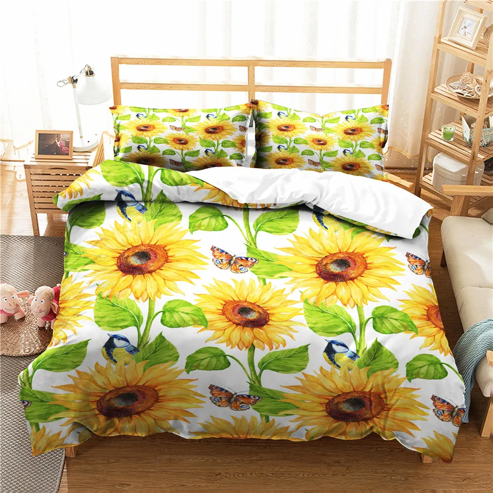 King Comforter Set 3D Подсолнух с принтом домашний текстиль наволочками одежда для