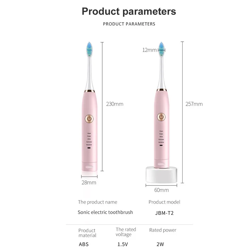 

Smart Electric Sonic Vibration Toothbrush 5 Adjustable Modes Waterproof Rechargeable USB Electric Tooth Brush Teeth
