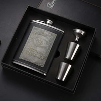 new 304 stainless steel pocket whisky mini 8oz black paint whisky flagon laser alcohol funnel black gift box vodka hip flagon