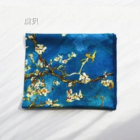 luxury peacock blue natural silk scarf printed flower for women 100 real silk high quality medium square wrap shawl lady gift
