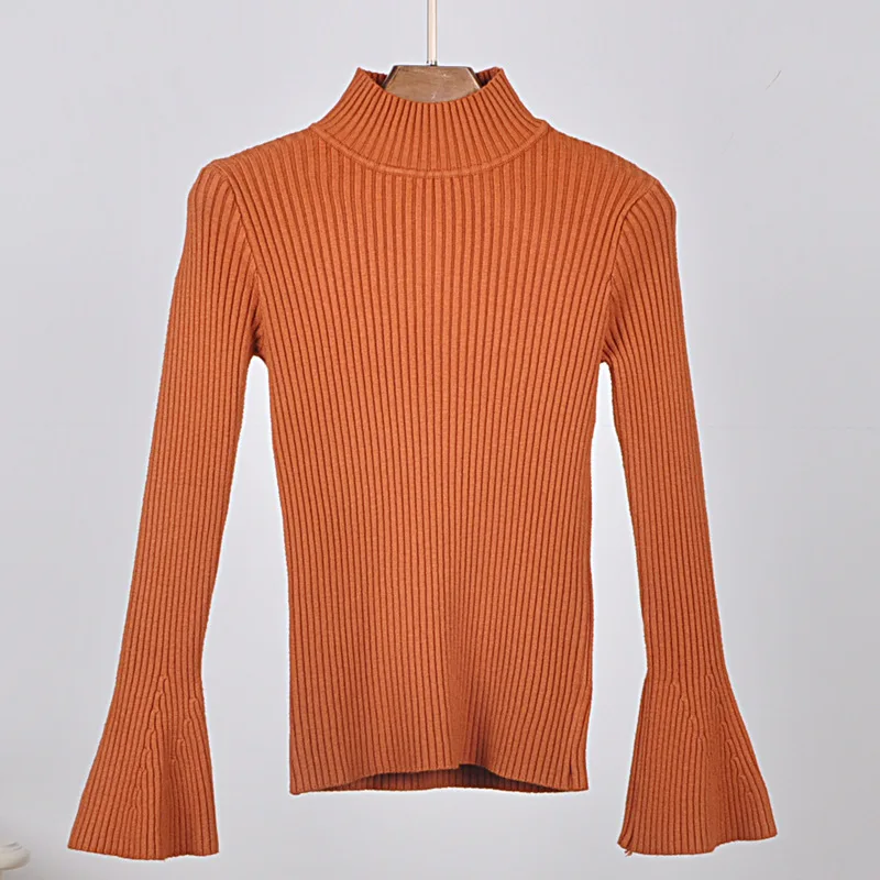 Женские свитера с расклешенными рукавами коллекция 2018 года зимняя однотонная