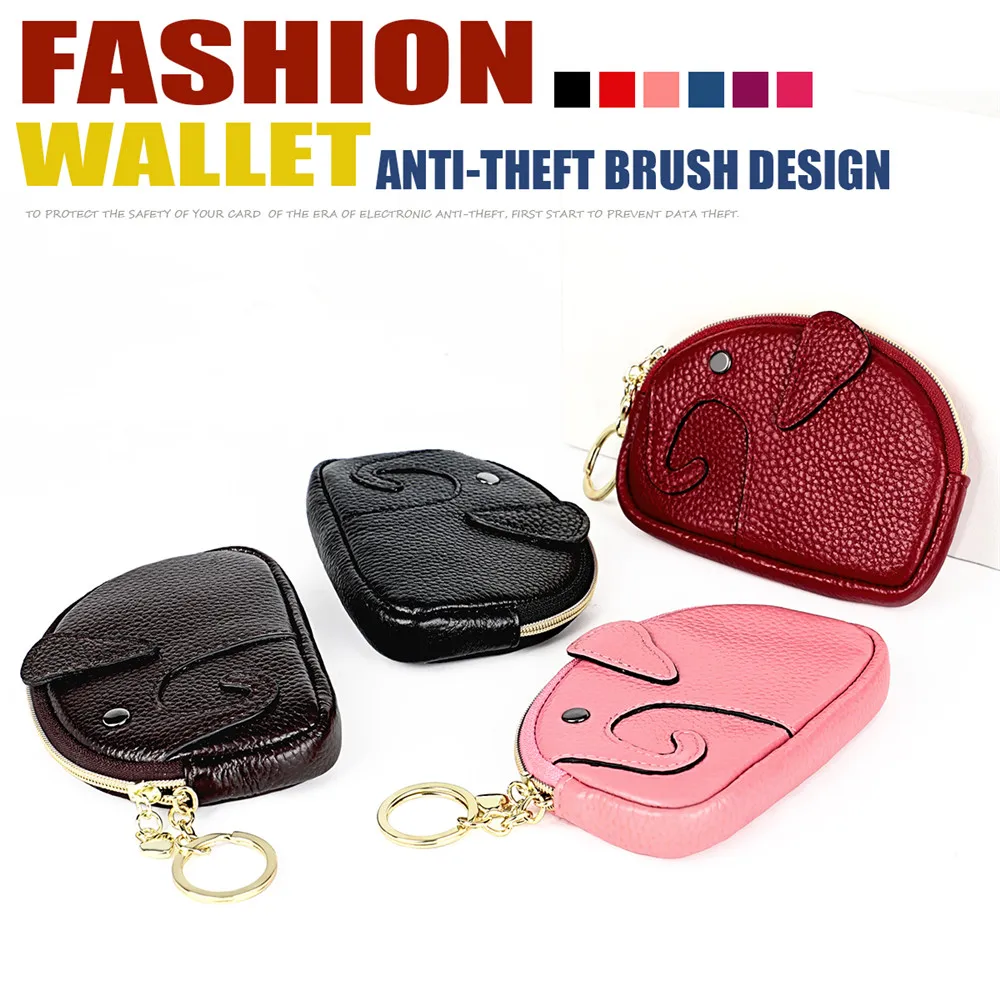RETROGOO 2021 Fashion Cute Elephant Women Coin Wallet Key Chain Purse Genuine Leather Female Wallets Small Mini Card Money Bag