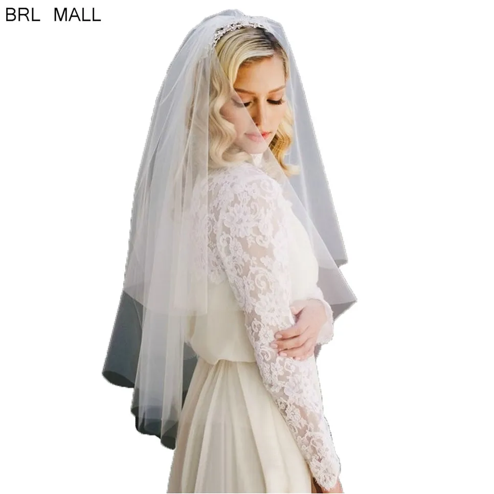 2020 белая короткая фата для невесты двухслойная Фата цвета слоновой кости