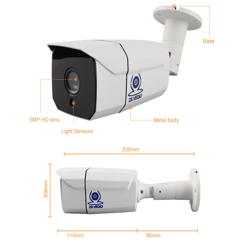 ZSVEDIO камеры наблюдения ip камера poe наружная безопасность full hd onvif 5.0MP сигнализация