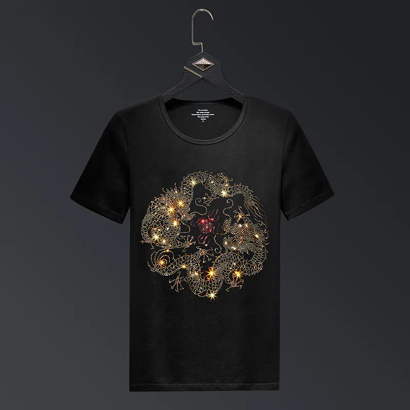 

2021 футболки с драконами Стразы брендовые Модные мужские футболки в китайском стиле с коротким рукавом Уличная одежда с круглым вырезом тон...