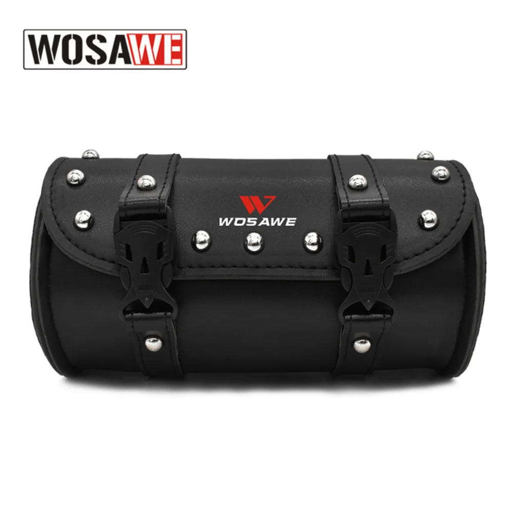 

WOSAWE Universal Motorcycle Tool Bag Black Barrel Shape Leather Storage Saddlebag Motorbike Motor Carrier Pouch Side Luggage Bag