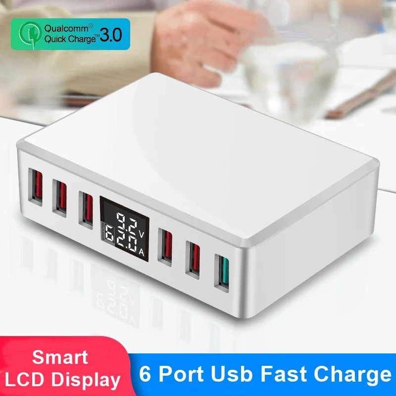 

Быстрое зарядное устройство USB Tongdaytech, 6 портов USB, быстрая зарядка QC 3,0, ЖК-дисплей, зарядное устройство для Iphone, Xiaomi, Samsung