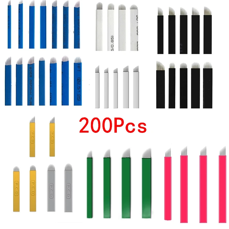 

200pcs Microblading 0.18mm Tattoo Blades For Tattoo Lamina Tebori 7/9/11/12/14/16/18/21 Needles Semi-Permanent Makeup Manual Pen
