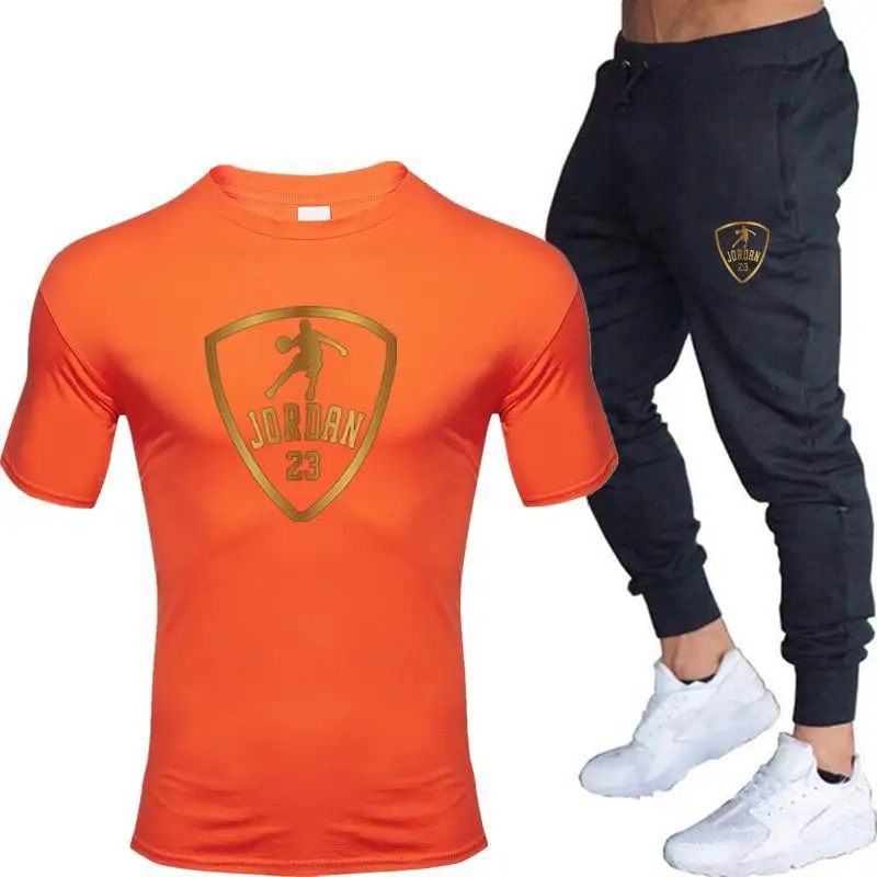 

2021 fashion Men's Sets T Shirts+pants Two Pieces Sets Casual Tracksuit Men/Women suit print Tops+Pants Gyms Fitness