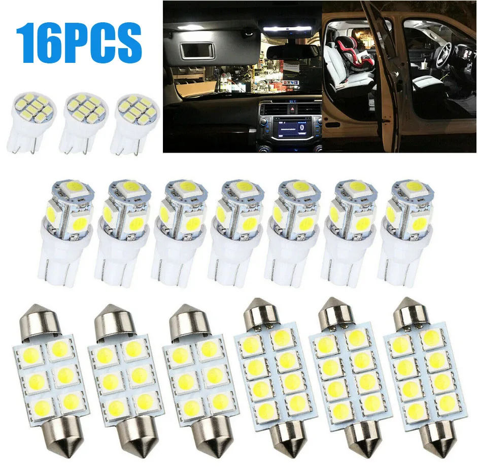 

16pcs 12V T10 Car 5SMD 12SMD 8SMD LED Taillight 6500K Bright Xenon White Lamp Bulb Interior Light Kit