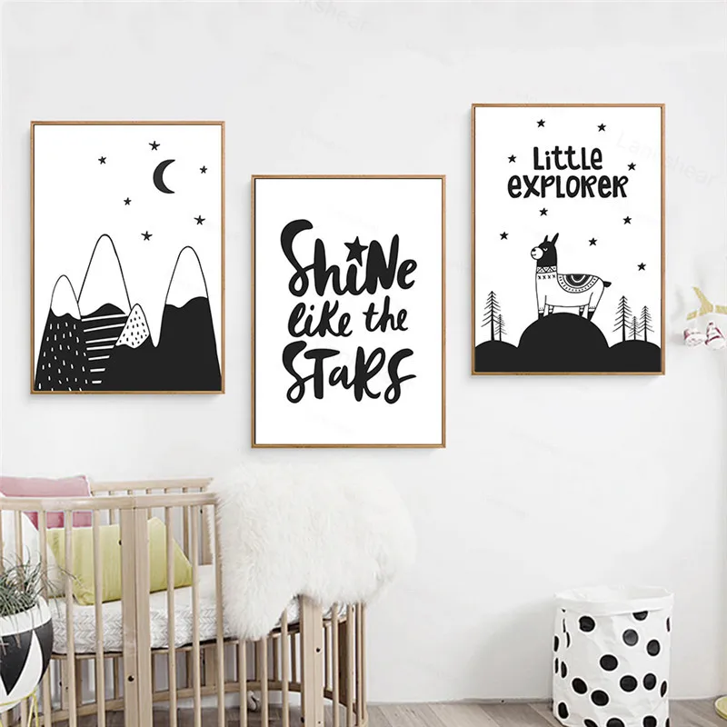 Минималистичная черно-белая Картина на холсте плакат мультяшный Лев кот девочка