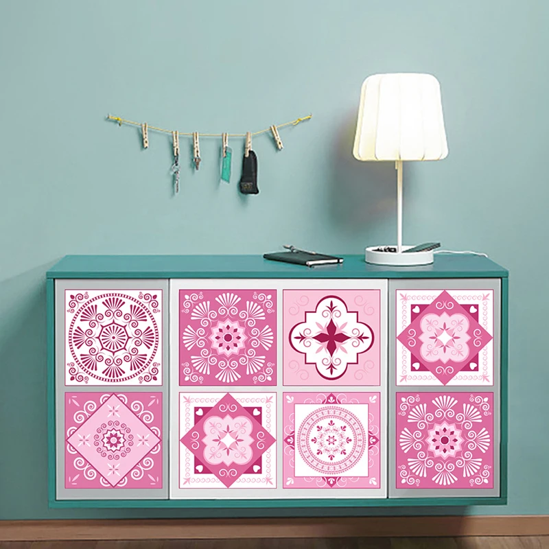 12pcsset pvc hard film pattern wall stickers romantic pink home decoration kitchen and bathroom diy self adhesive tile sticker free global shipping