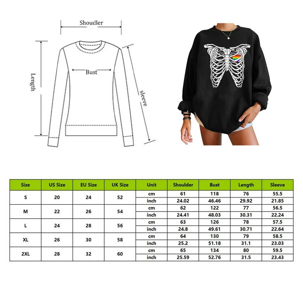 

Women's Long-sleeved Sweatshirt Funny Skull Printed Punk Top Ladies Round Neck Pullover Loose Casual Sports Top New Fashion