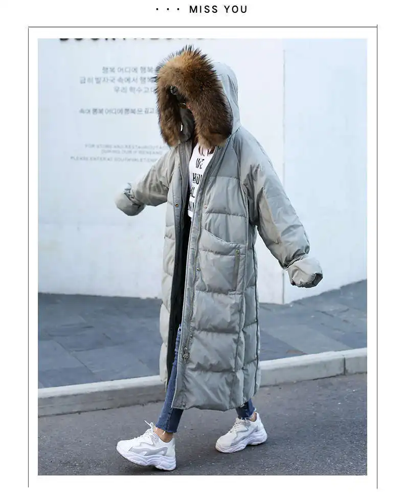 

Winter White Duck Down Jackets Padded Double Wear Down Coat Women Fashion Elegant Long Parka Coat Female Zipper X-Long Festival