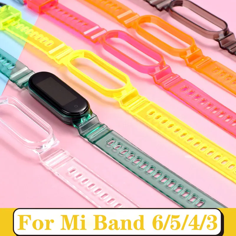 

Силиконовый ремешок для Xiaomi Mi Band 6/5/4/3, цветной прозрачный мягкий ТПУ сменный Браслет Для xiaomi miband 6 5 4 3, ремешок