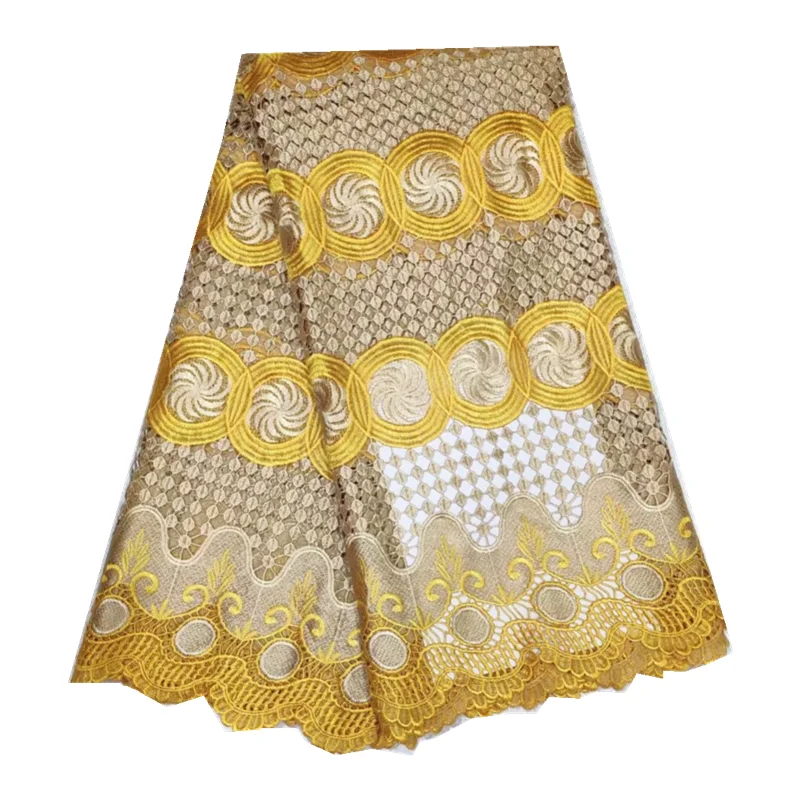

5 Yards Yellow Latest Embroidery Mesh Lace African 100% Cotton Swiss Voile Cotton Lace Popular Dubai Style For Party XF704-4