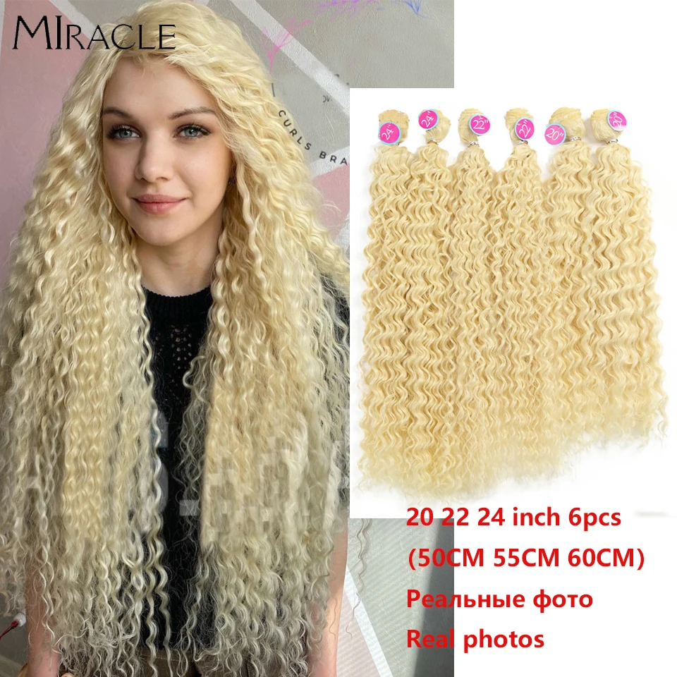 

Afro Kinky Curly Hair Weave Bundles Synthetic Hair Extensions 6PC 20 22 24 inch Hair 613 Blonde Nature Color Miralce Hair