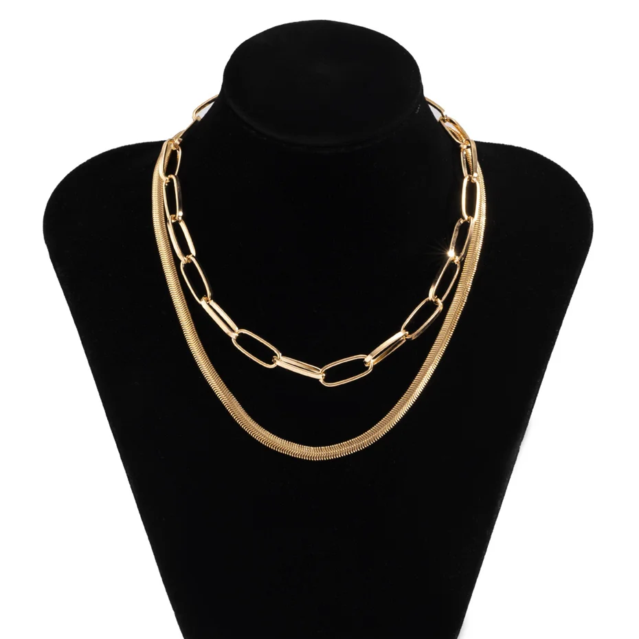 

YOUVI 2Pcs/Set Flat Round Snake Chain Necklace for Women Sexy Chian Choker Bijoux Femme Cuban Men Necklace Fashion Jewelry Charm