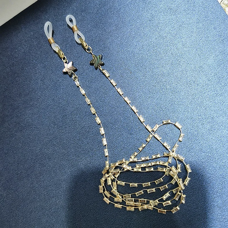 

Gold Color Zircon Glasses Chain Crystal Black Shell 2021 New Jewelry Wholesale Decoration Vintage Chain Holder Cord Lanyard