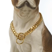 12mm fashion pet dog miami link chain stainless steel gold color curb cuban dog chain pet collar choker necklace 12 32inch