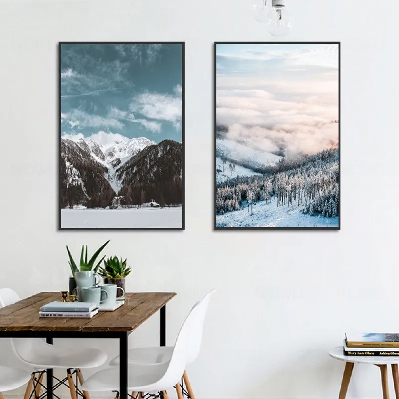 

Winter Snow Mountain Landscape Canvas Painting Nordic Decoration Home Art Posters And Prints For Living Room Decor Wall Pictures