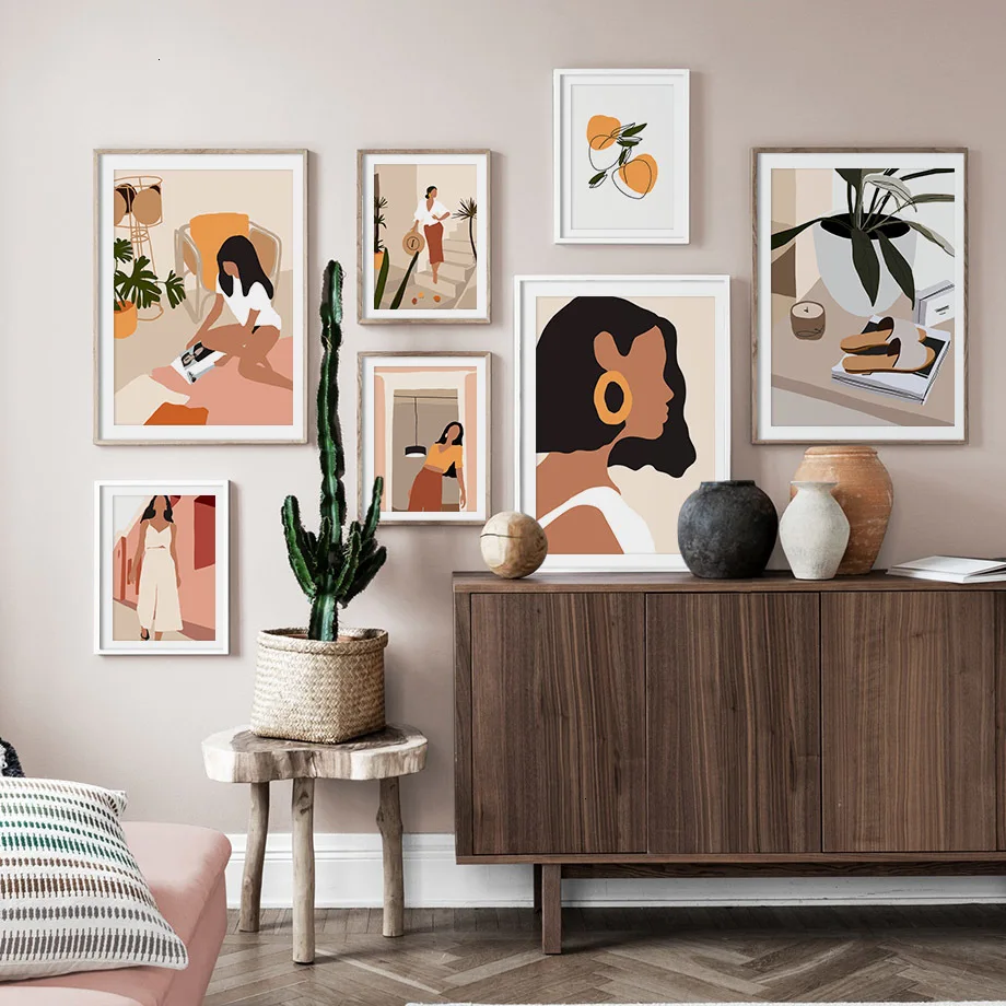 

Wall Pictures For Living Room Posters And Prints Abstract Fashion Vintage Girl Minimalist Wall Art Decorative Paintings Decor