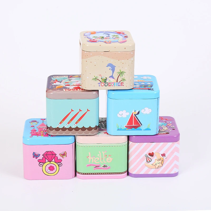 Рождественская жестяная коробка квадратная для хранения конфет печенья