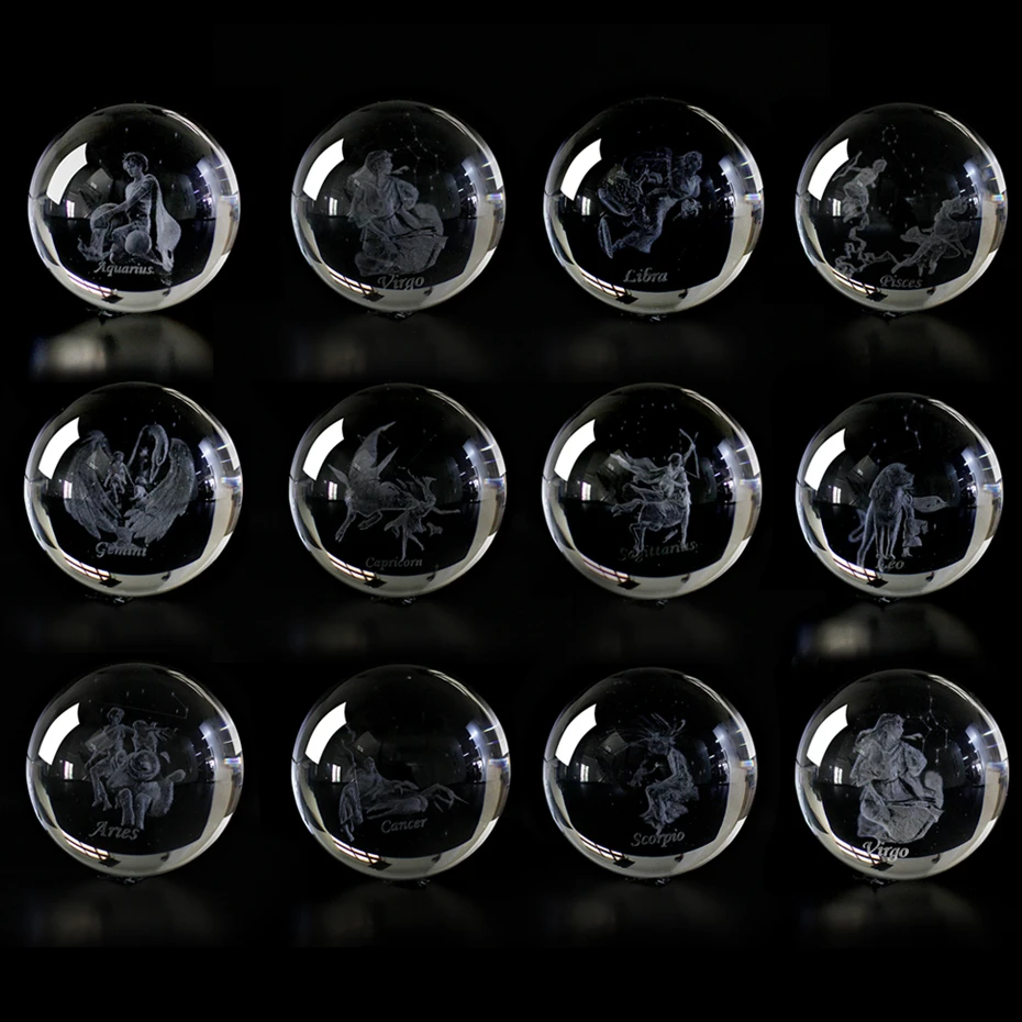 60 MM 3D Zodiac Sign Star Crystal Ball Laser Engraved Glass Sphere Crystal Craft Home Decor Birthday Gift Ornament