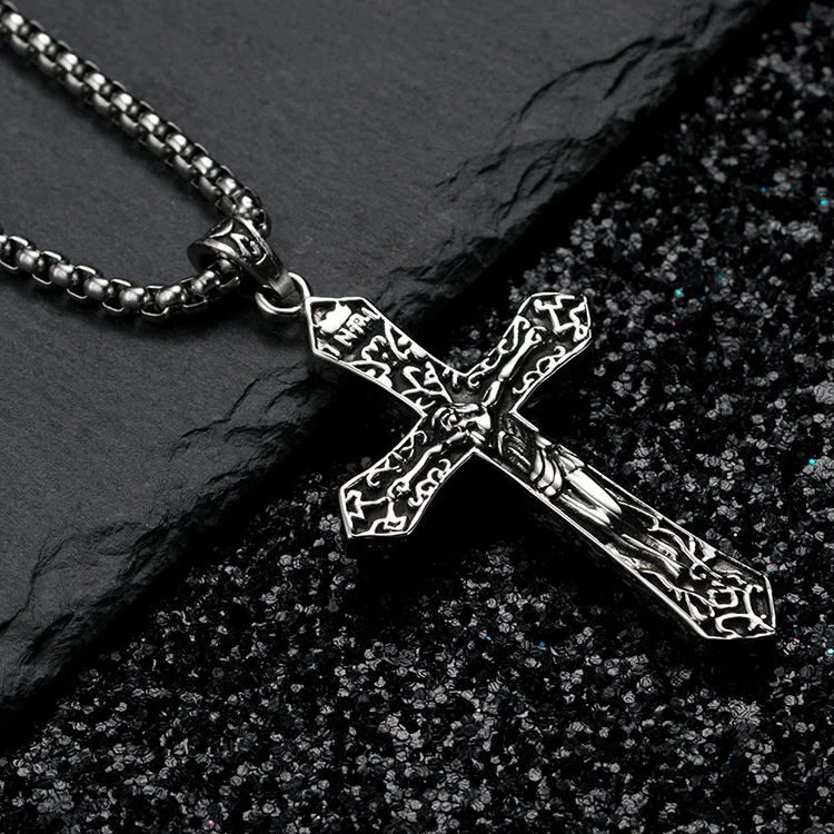 

Vintage Jesus Cross trendsetter Necklace Christian crucifixion titanium steel pendant