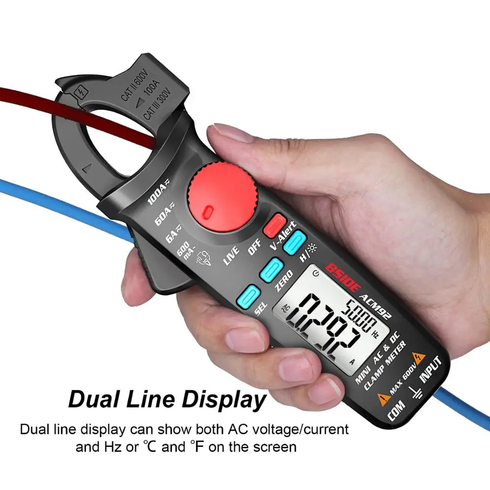 

Digital Clamp Meter Multimeter Acm92 91 Dc Ac Current 100a 0.1/1ma Car Repair Ammeter Voltage Ohm Hz Ncv Continuity Tester
