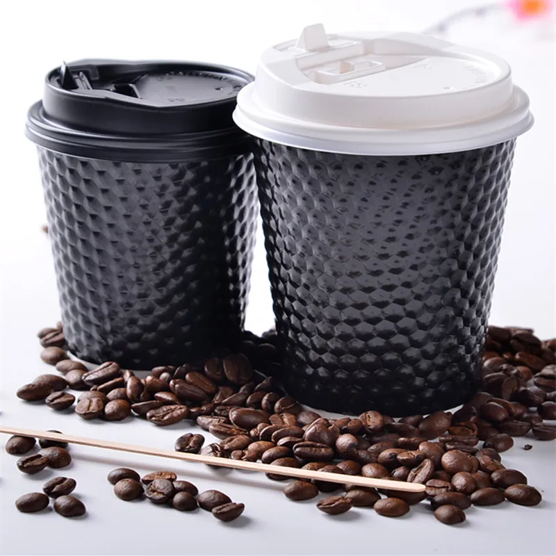 

50pcs Black creative disposable drink cup 250ml 8oz/400ml 14oz/500ml 16oz hot drin milk tea packaging paper cups with lid