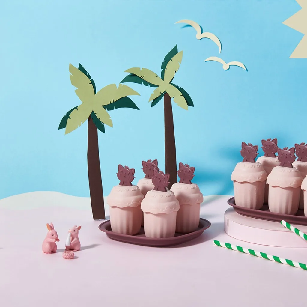 

Saingace Ice cream mould Four sets of cat shape Summer Self-Made DIY Popsicle Mould With Lid & Base Ice Cream Mold Drop Ship New