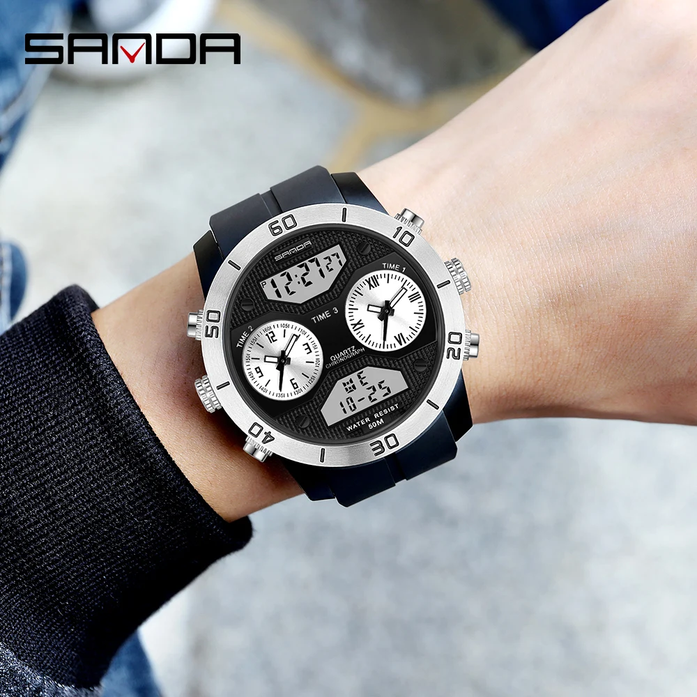 

SANDA 2021 New Fashion Watch Men Sport Quartz Military Wristwatch LED Bright Digital Waterproof Men's Watches Relogio Masculino