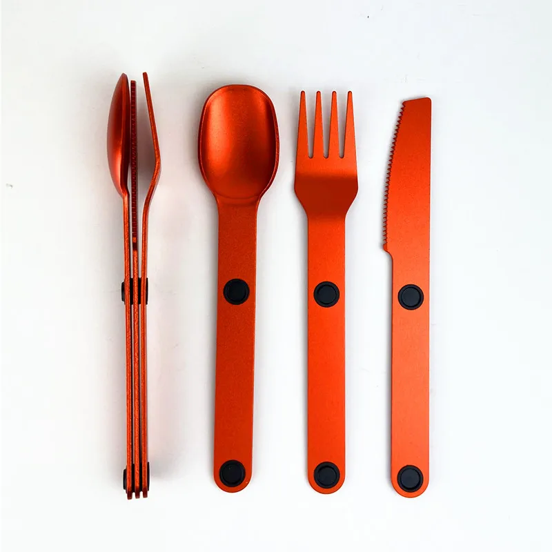 Outdoor Magware Magnetic Flatware Magnet Link Cutlery Set PortableAluminum alloy Cutlery Fork spoon knife