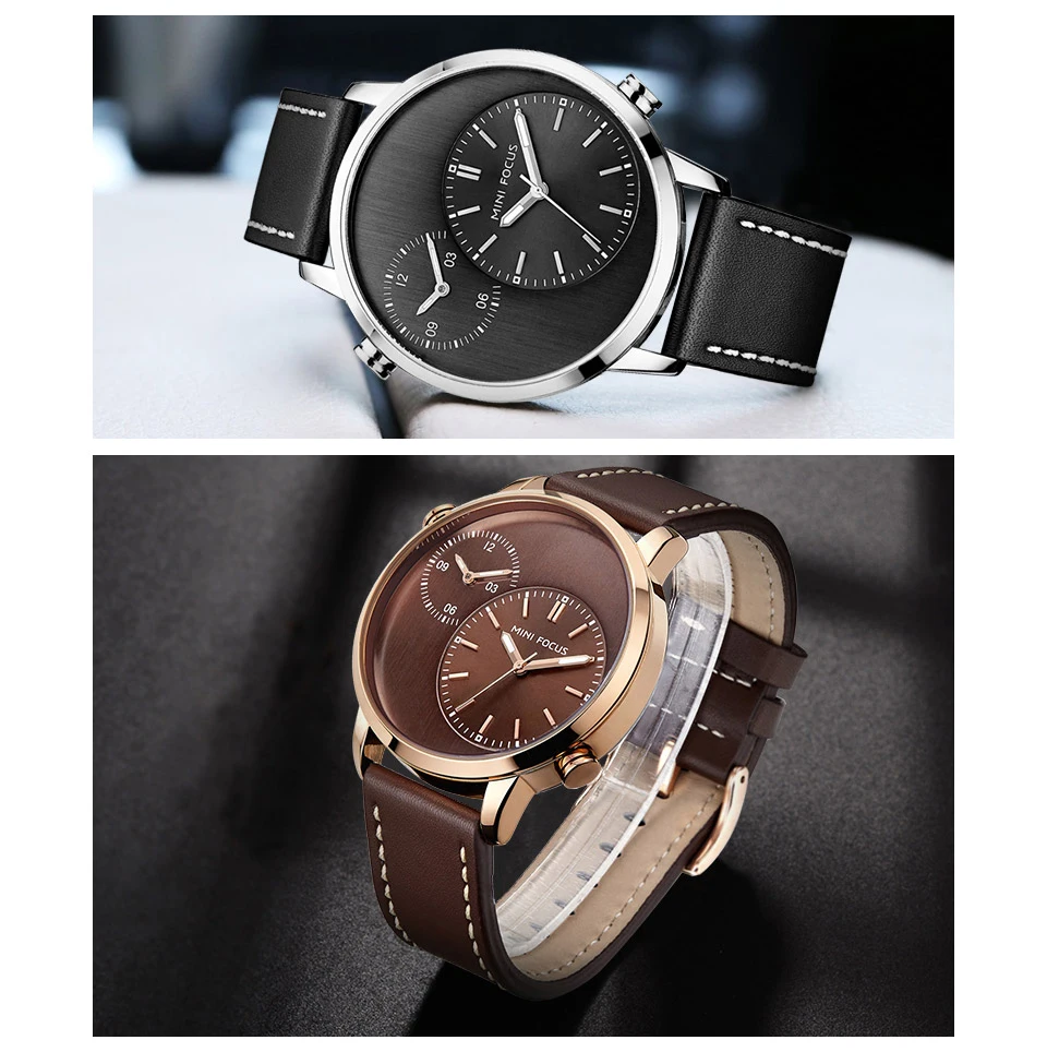 Мужские кварцевые часы MINI FOCUS роскошные Брендовые Часы с двойным часовым поясом и