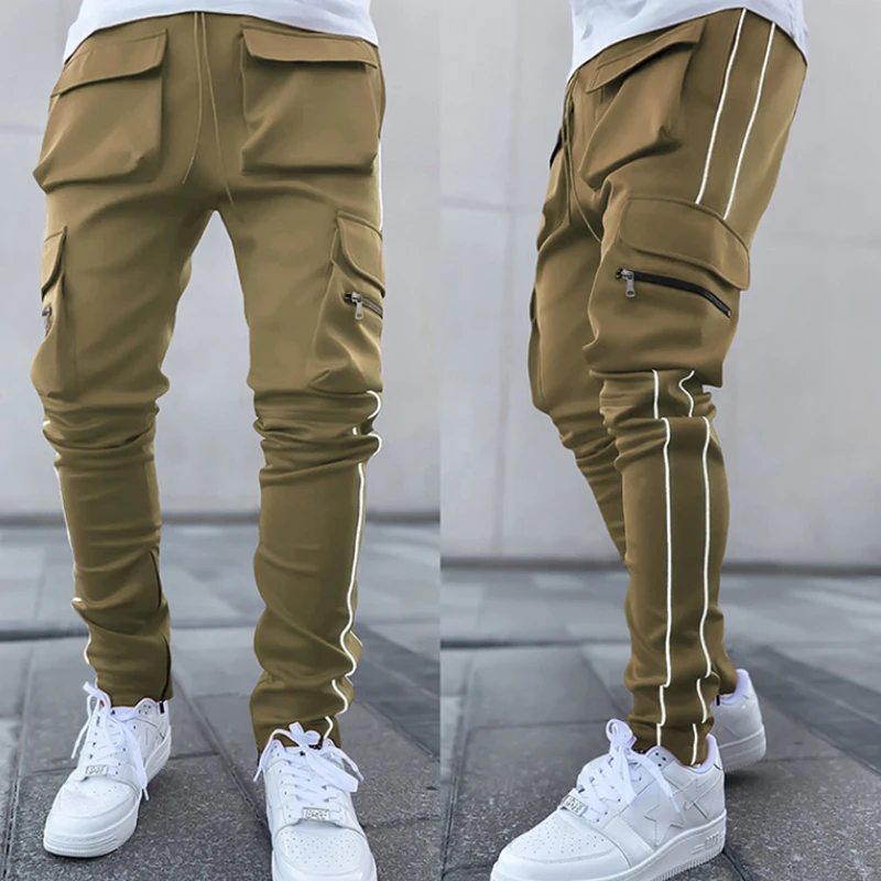 Светоотражающие спортивные штаны с несколькими карманами мужские джоггеры