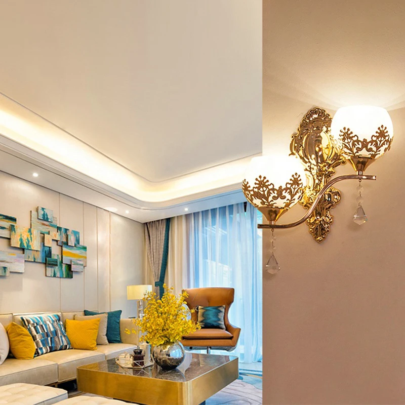 Винтажный Золотой настенный светильник для спальни гостиной с двумя головками