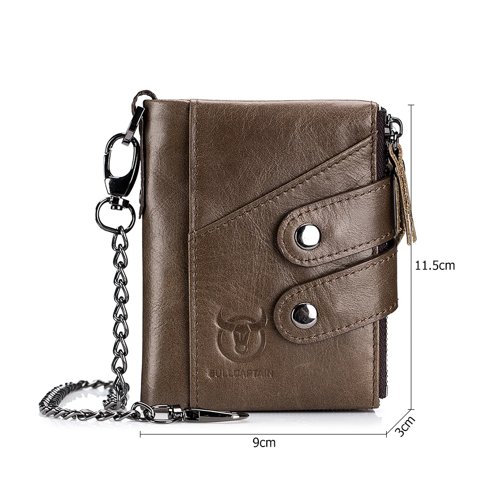 

Genuine Leather Men Wallet Male Business Short Wallets Tri-fold Coin Purse Small Mini Card Holder Chain Male Money Clutch Pocket