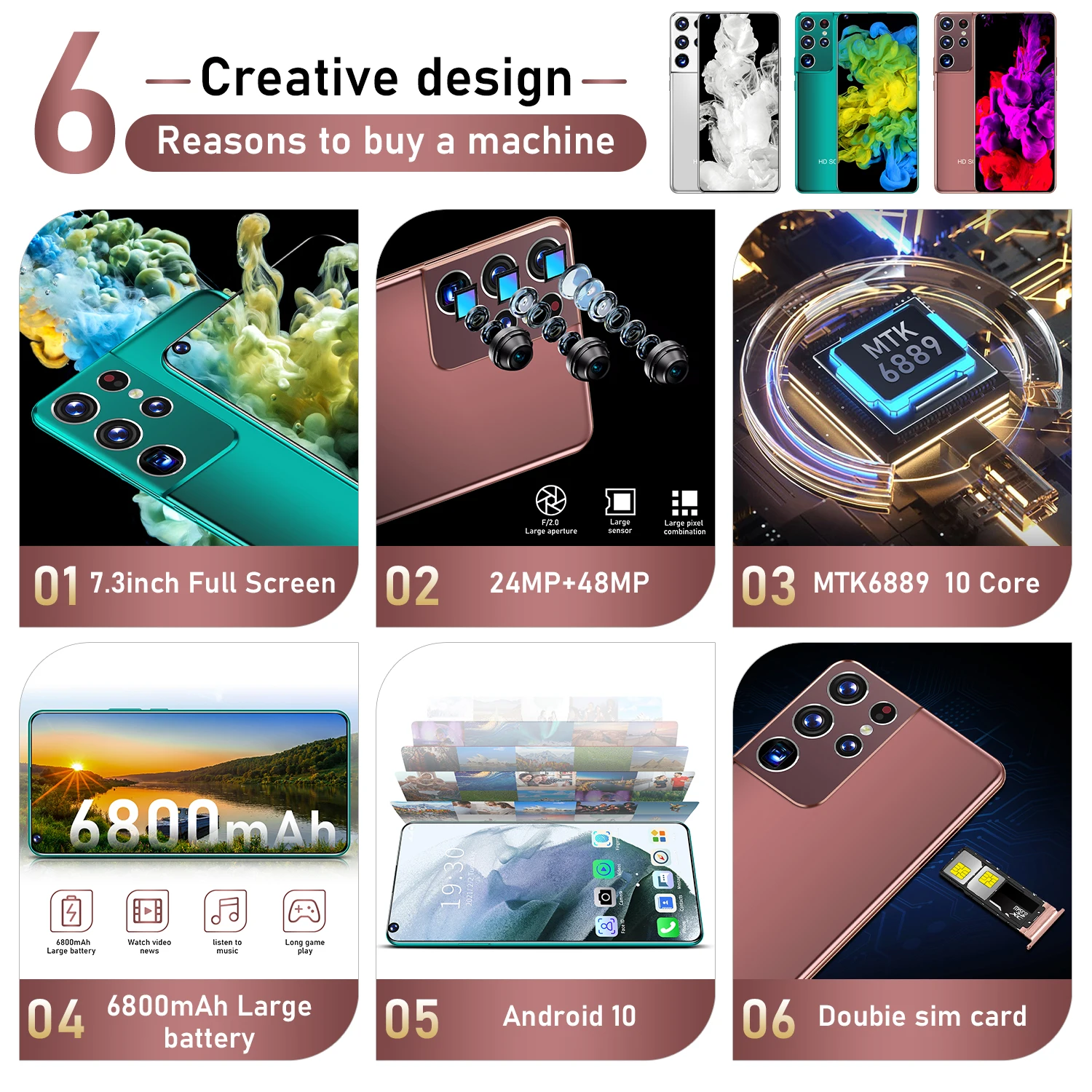 

Global Version S21Ultra 7.3 Inch 8GB RAM 256GB ROM 24+48MP Andriod 10 Smartphones 10 Core MTK6889 Dual SIM 4G LTE 5G Cell Phone