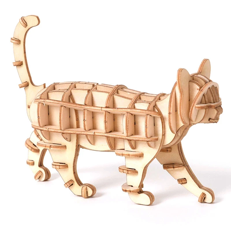 

Wooden 3D Puzzle Cute Cat Model Educational Toys Assembly Wood Desk Decoration for Children Kids Gift