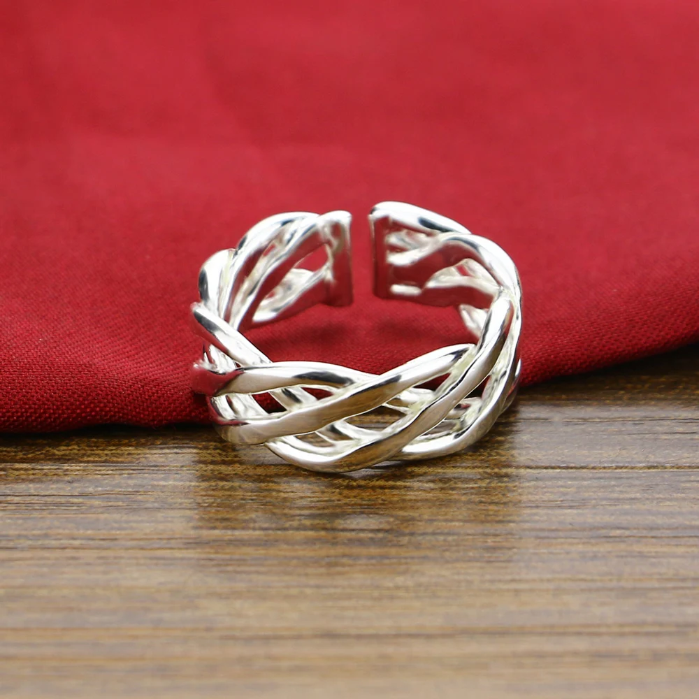 Кольцо из серебра 925 для женщин с тканым узором кольцо чистого Открытое свободная