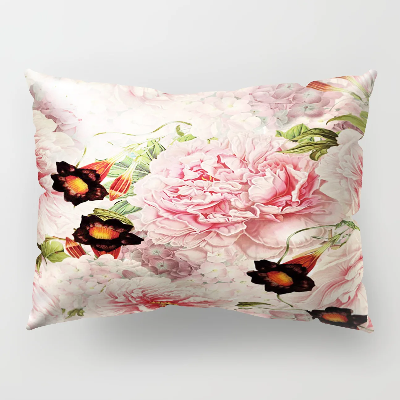 

30x50cm Rose Flower Pink Color Print Waist Cushion Cover Polyester for Car Seat Back Support Throw Pillow Case Cover Decorative