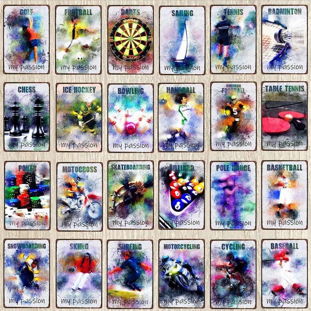 Металлическая табличка со страстью для спорта винтажная настенная панель